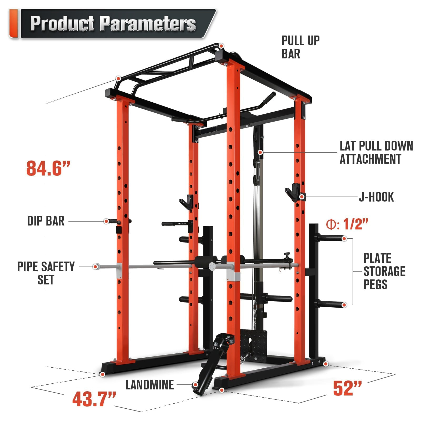 Home Gym Power Rack - Commercial Multi-function Power Cage Home Gym